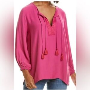 Johnny Was Fuchsia Tassel Blouse- NWT